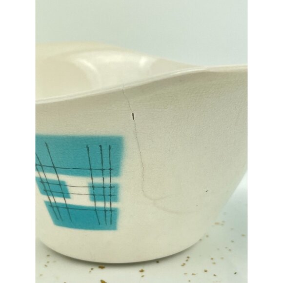 Vintage 1950s Primastone Danube bowl, teal, cream, grey, MCM decor - Picture 8 of 10